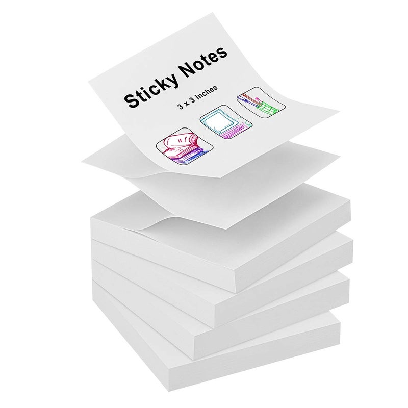 ZCZN 400 Sheets Pop-up Sticky Notes, 3 x 3 Inches, 4 Pads Bright Color Self-Stick Notes, 100 Sheets/Pad, White - Image 1